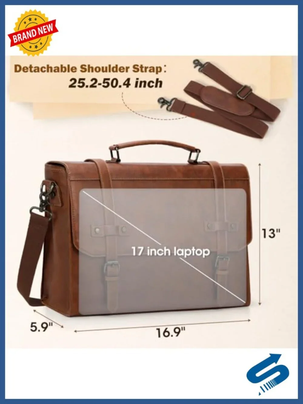 Vintage Waterproof PU Leather Laptop Messenger Bag 17 Inch